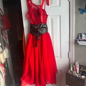 Red and Black Lace-Up corset Dress